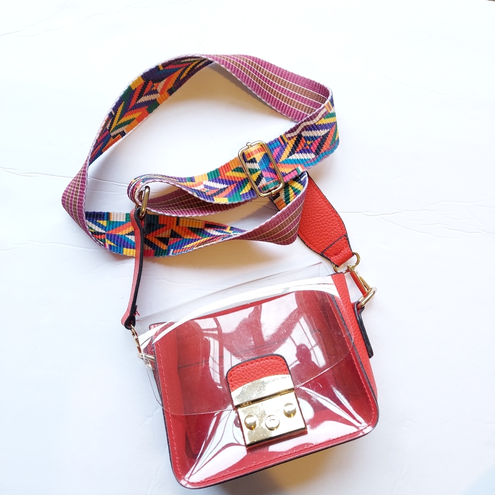 Red colorful clear crossbody purse